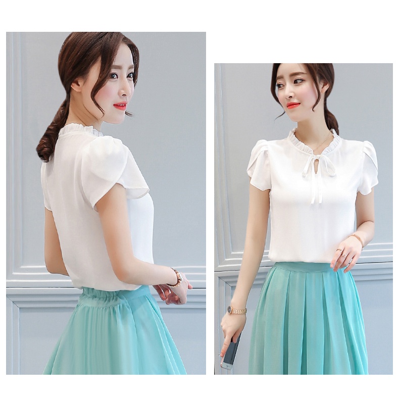 Áo chiffon Tay Ngắn Màu Trơn Dáng Rộng plus size Thời Trang Mùa Hè Cho Nữ