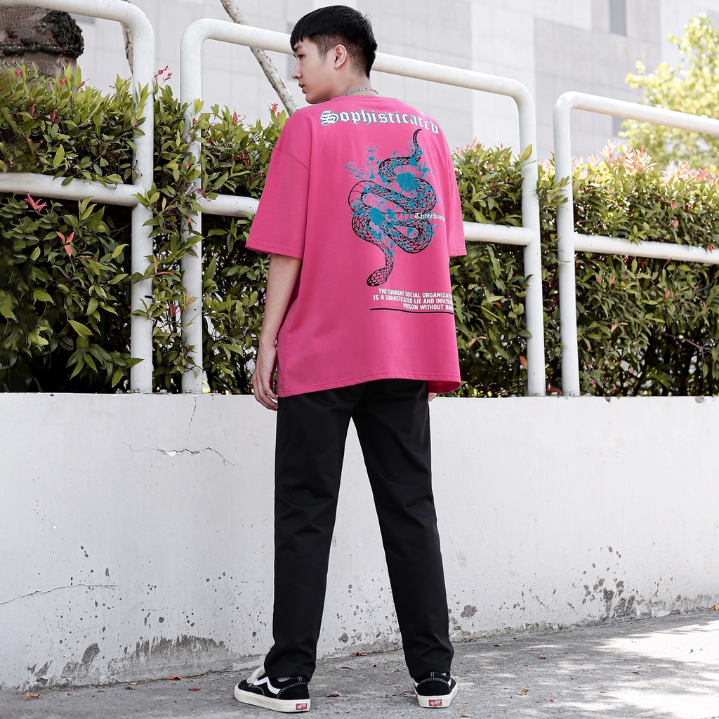 Áo Thun Sophisticated Màu Hồng Tươi In Hình Chất Liệu 100% Cotton Thoáng Mát Form Rộng Thoải Mái