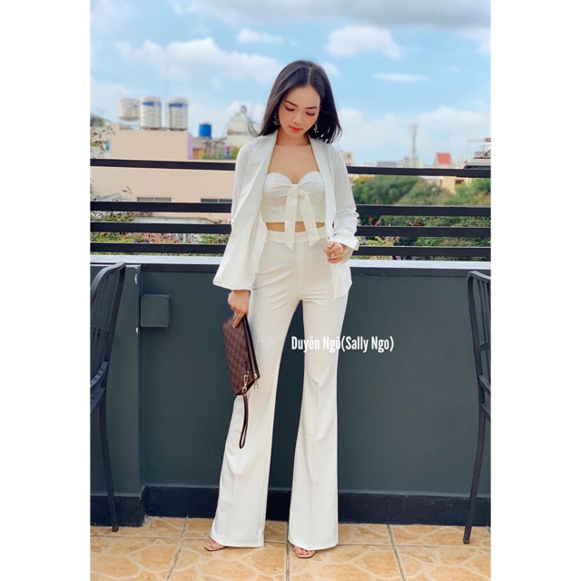 Set áo cúp nơ, quần loe