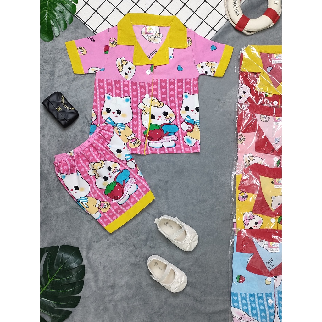 ( Họa tiết ngẫu nhiên) Đồ bộ lụa pijama tay ngắn bé (6-14kg)