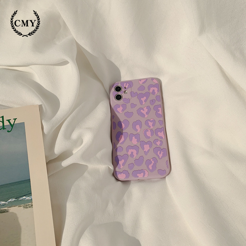 ốp iphone 11 Ốp lưng silicon họa tiết da báo màu tím cho iPhone11/11Pro 11pro Max X XR XS XS MAX 7 8 plus SE 13 pro max 13 mini