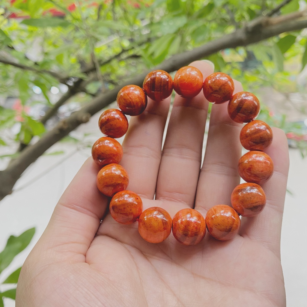 Vòng tay gỗ huyết long MỘC JEWELRY huyết rồng size thấu quang- Vòng gỗ phong thủy huyết long  tài lộc cho nam nữ