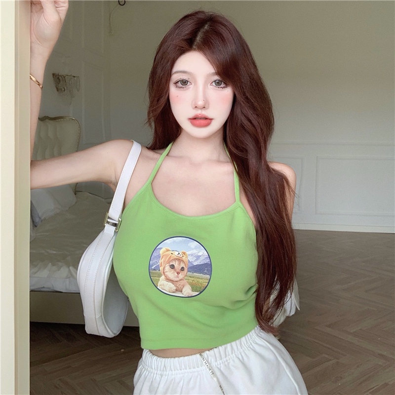 Áo croptop hai dây in họa tiết hoạt hình xinh xắn thời trang trẻ trung cho nữ | BigBuy360 - bigbuy360.vn