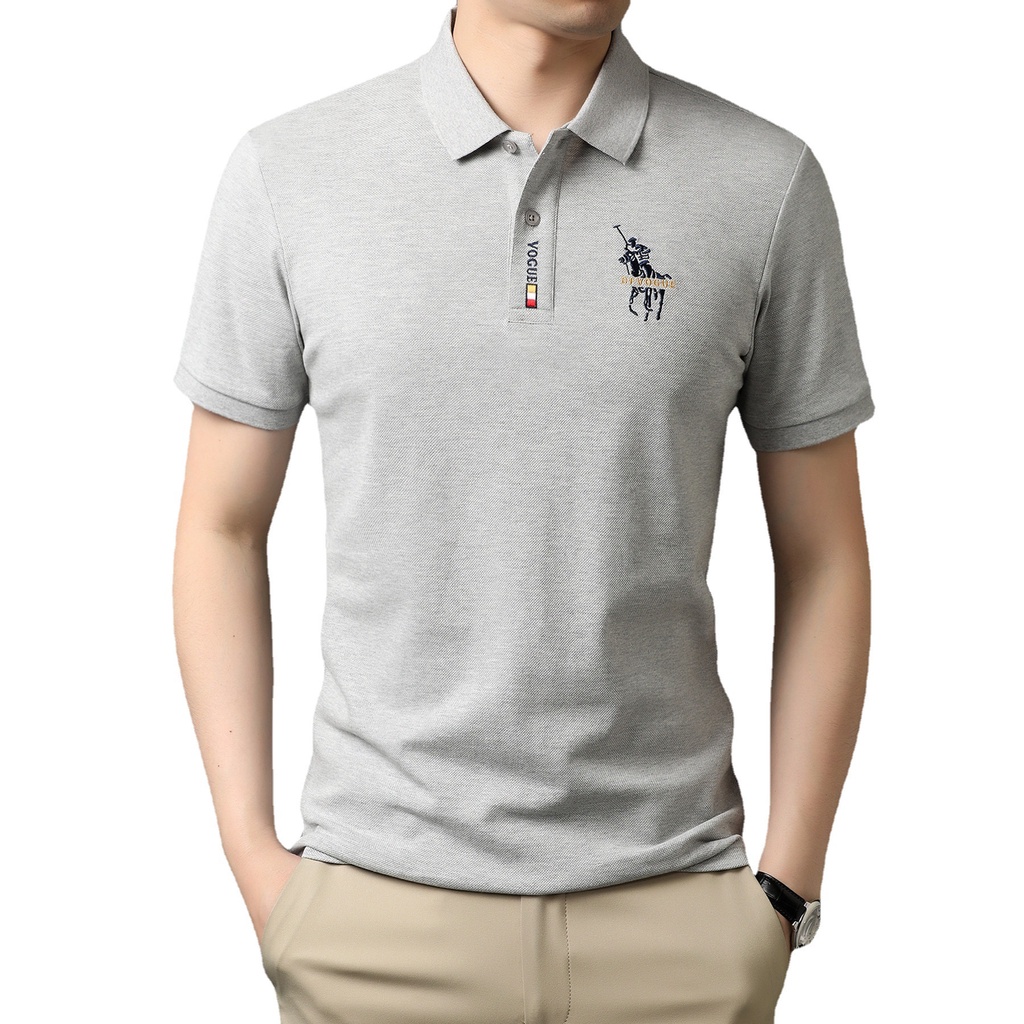 Áo Thun Polo Tay Ngắn Màu Trơn Thêu Hình Phong Cách Doanh Nhân Thời Trang Cho Nam Trung Niên 7 Màu Tùy Chọn