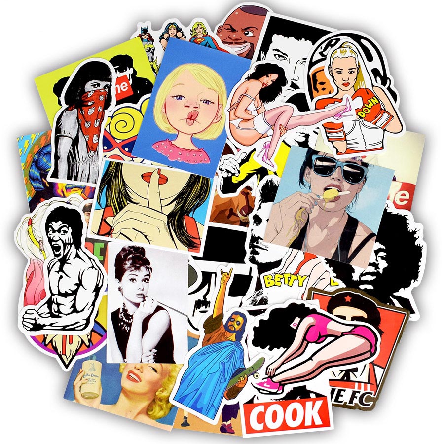 Set 50 sticker dán đa năng hình vẽ người kiểu graffiti độc đáo