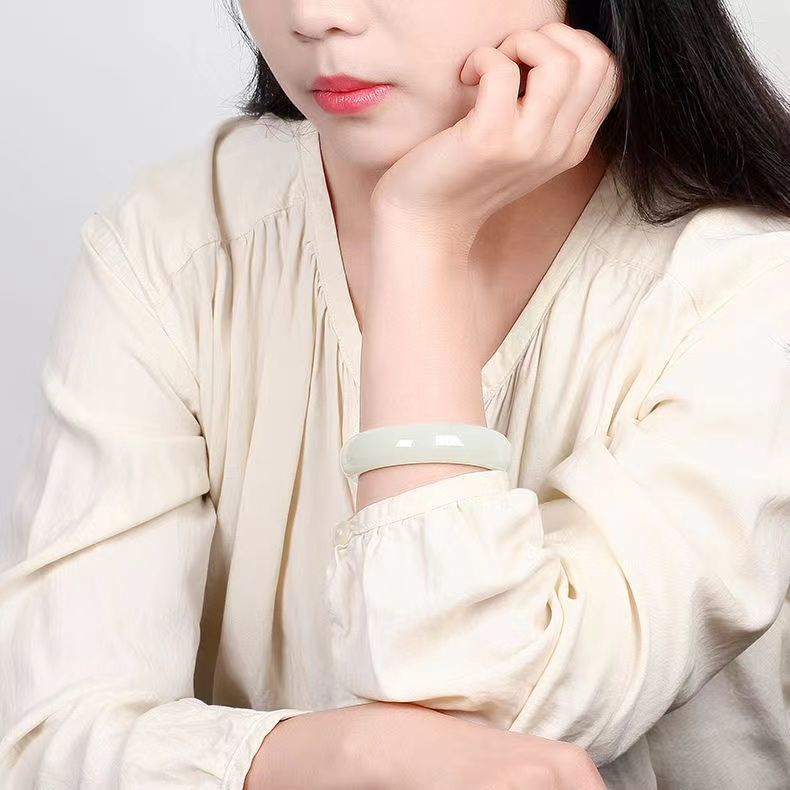 Xinjiang Hetian Vòng Tay Ngọc Bích Tự Nhiên Màu Trắng Cho Nam Và Nữ