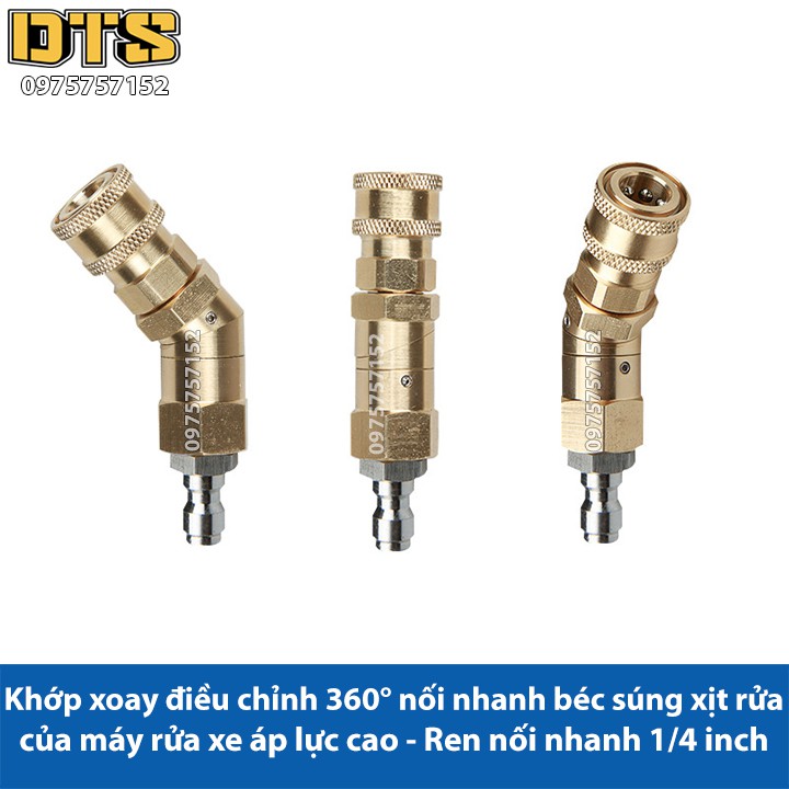 Khớp xoay điều chỉnh 360 độ nối béc súng xịt rửa của máy rửa xe áp lực cao - Ren nối nhanh 1/4 inch