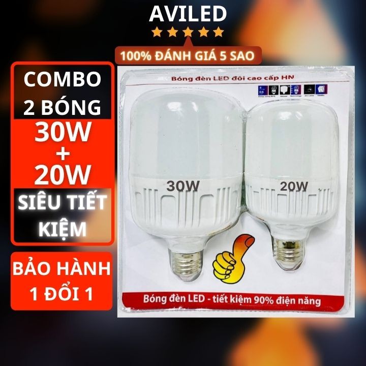 Bóng đèn LED trụ tròn COMBO 2 BÓNG 30W 20W GIÁ RẺ bóng đèn led bulb, tiết kiệm điện, ánh sáng trắng AVILED BD3