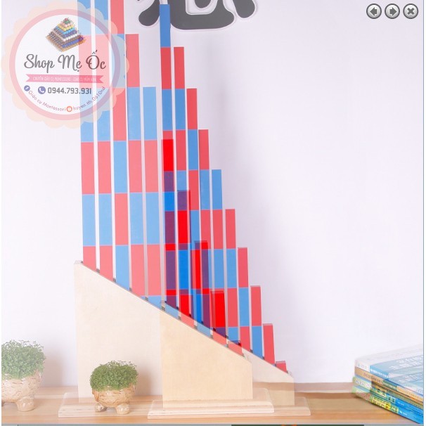 (Bản Quốc tế) Giáo cụ Montessori - Kệ đựng gậy đỏ, gậy số có lót nhung