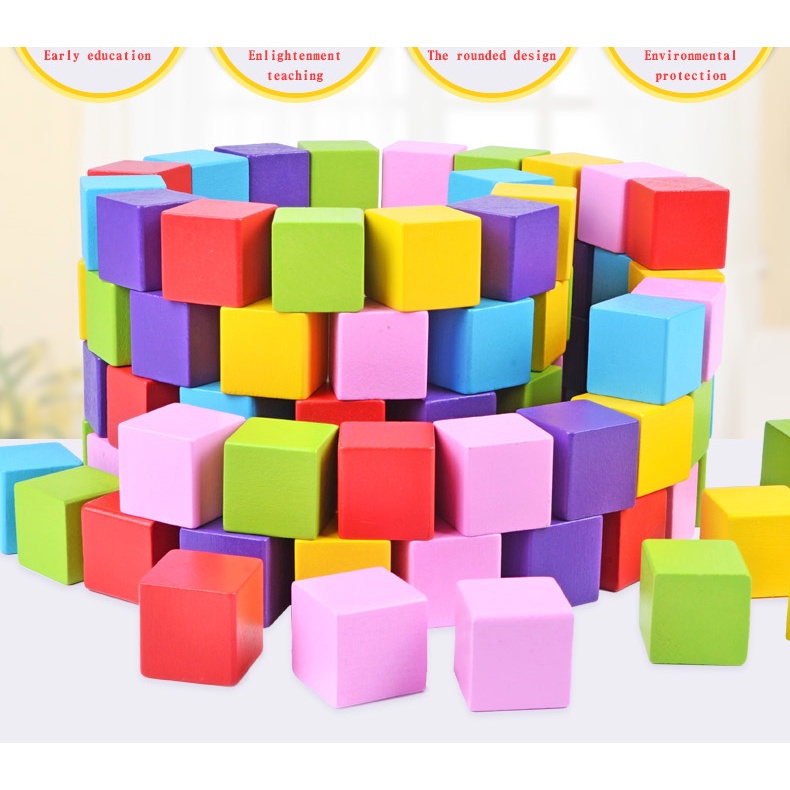 Bộ khối gỗ vuông xếp hình khối  sơn 5 màu kích thước 2.5 cm - 3.5 cm