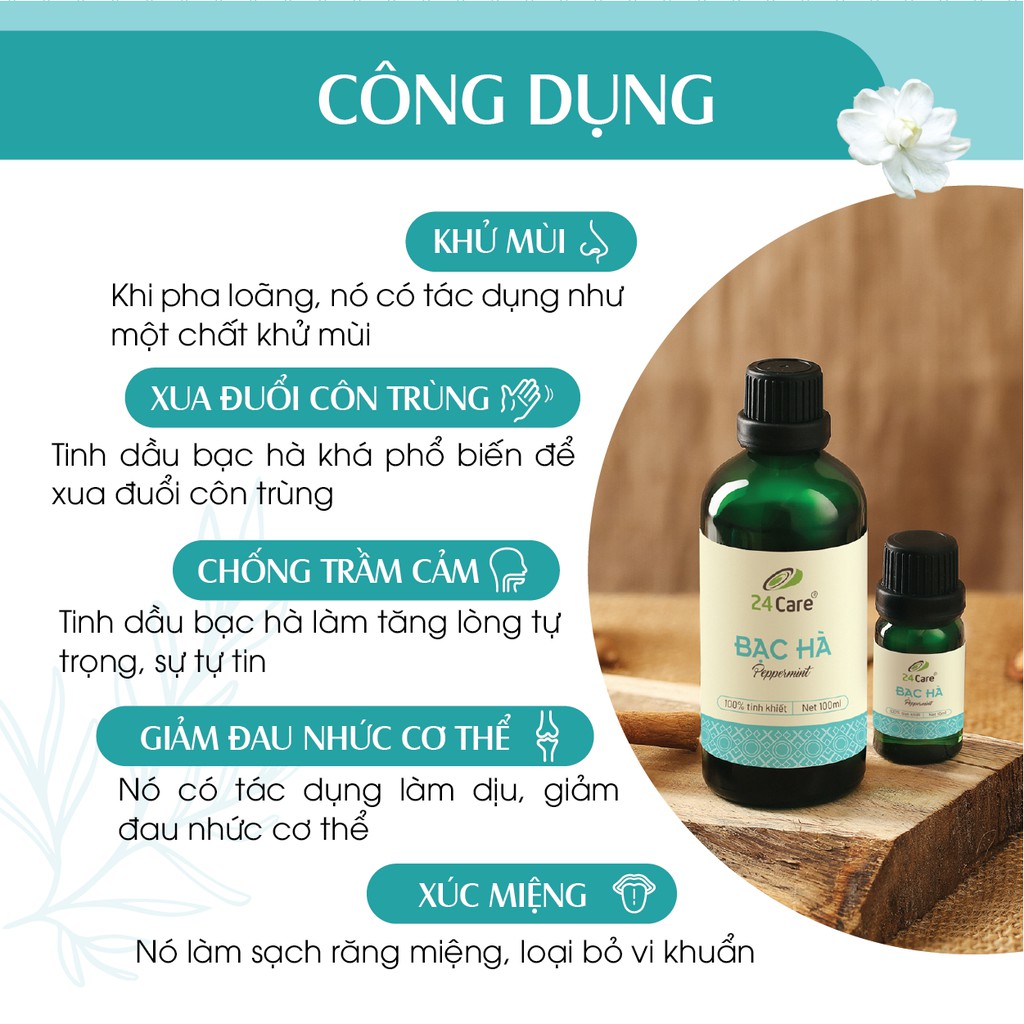 Combo 2 chai Tinh dầu Java &amp; Tinh dầu Bạc Hà 24Care (10ml/chai)