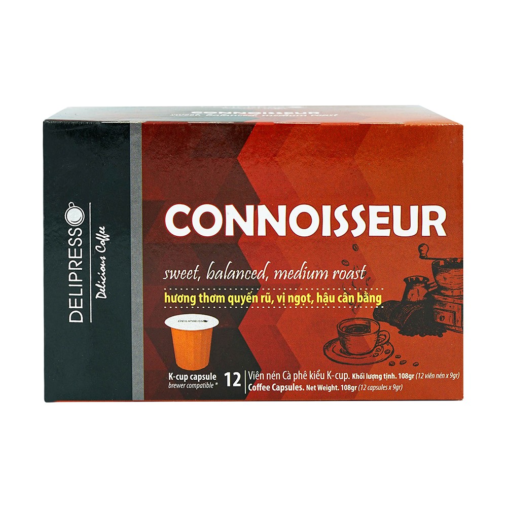 Cà Phê Viên Nén - K-Cup - Delipresso - Connoisseur - 12 viên x 9g - Phương Vy Coffee