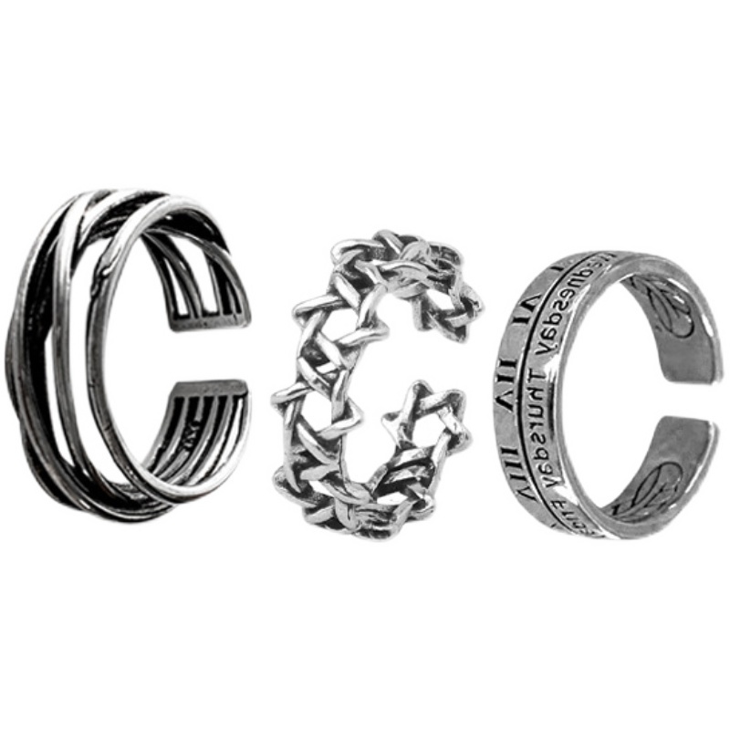 Bộ 3 chiếc nhẫn phong cách châu Âu dạng mở có thể điều chỉnh được