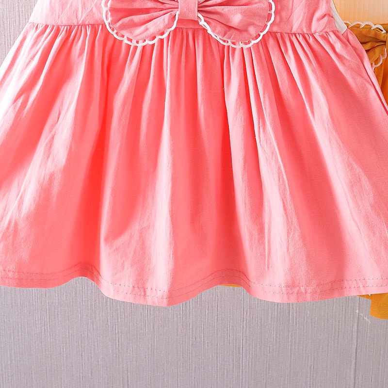 Đầm Công Chúa Bằng Cotton Tay Ngắn Thắt Nơ Phong Cách Hàn Quốc Thời Trang Mùa Hè Cho Bé Gái 0-4 Tuổi