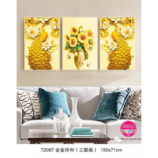 Tranh đính đá bộ 3 khổng tước - hoa 7087
