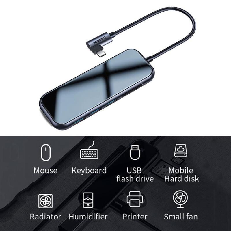 Bộ USB C Hub Baseus Mirror Series mở rộng cổng 6 in 1 USB 3.0*3 ,HDMI x1, RJ45*1,PD 60W *1 cho Macbook, Laptop, mobile