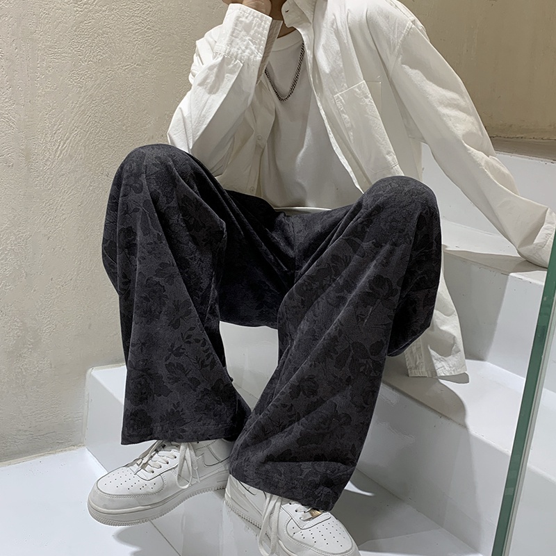 ♞AFF LIGA♞ Quần dài ống rộng vải corduroy phong cách hip hop đường phố cỡ lớn dành cho nam