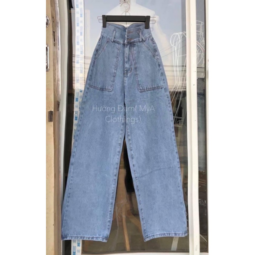 ♻️Baggy Jeans 2 Nút Ống Rộng Túi Đắp