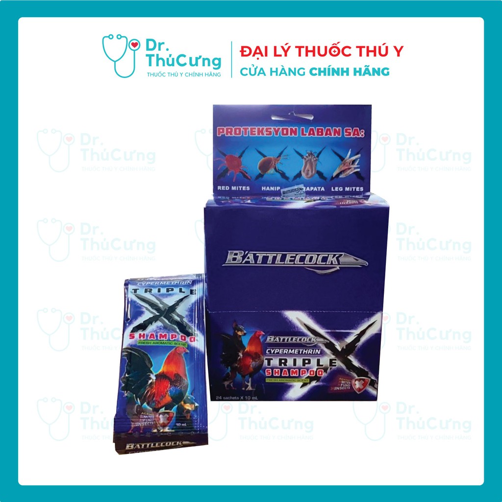 Battlecock TripleX Shampoo cho Gà trống chọi: Chó: Mèo: Chống ve và Bọ chét Dầu gội Triple X - Bảo vệ ba lần