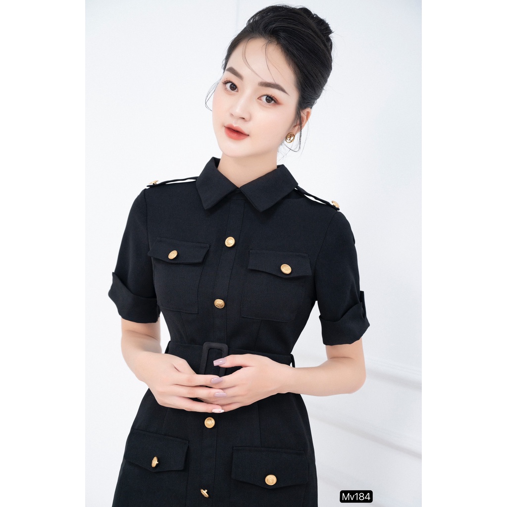 VÁY KATE ĐEN CỔ SƠ MI DÁNG CHỮ A ĐI LÀM ĐI CHƠI THIẾT KẾ MC Mv184