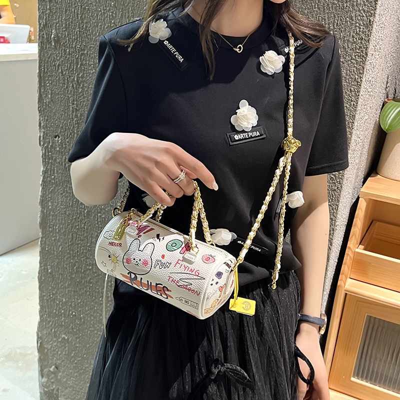 Túi Đeo Chéo Hình Tròn In Họa Tiết Graffiti Thời Trang Mùa Hè 2022 Cho Nữ