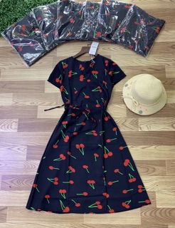 [Xả hàng]Đầm quả Cherry vạt chéo