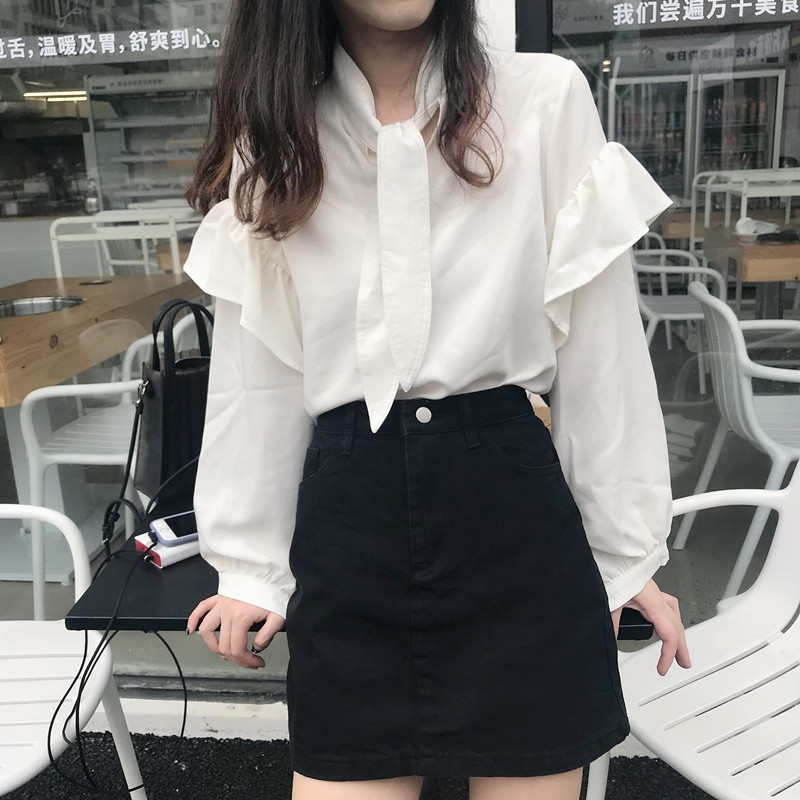 Chân váy chữ A lưng cao màu trơn phong cách Hàn Quốc thời trang xinh xắn cho nữ