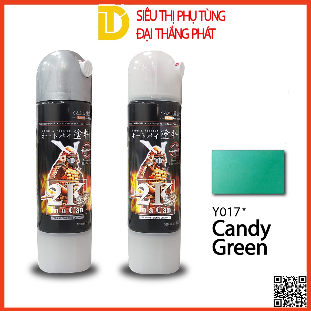 Combo cao cấp sơn Samurai, sơn xịt xe máy màu Xanh Candy Y017 (Lót 2K04, Nền 3/124, Màu Y017, Phủ 2K01)