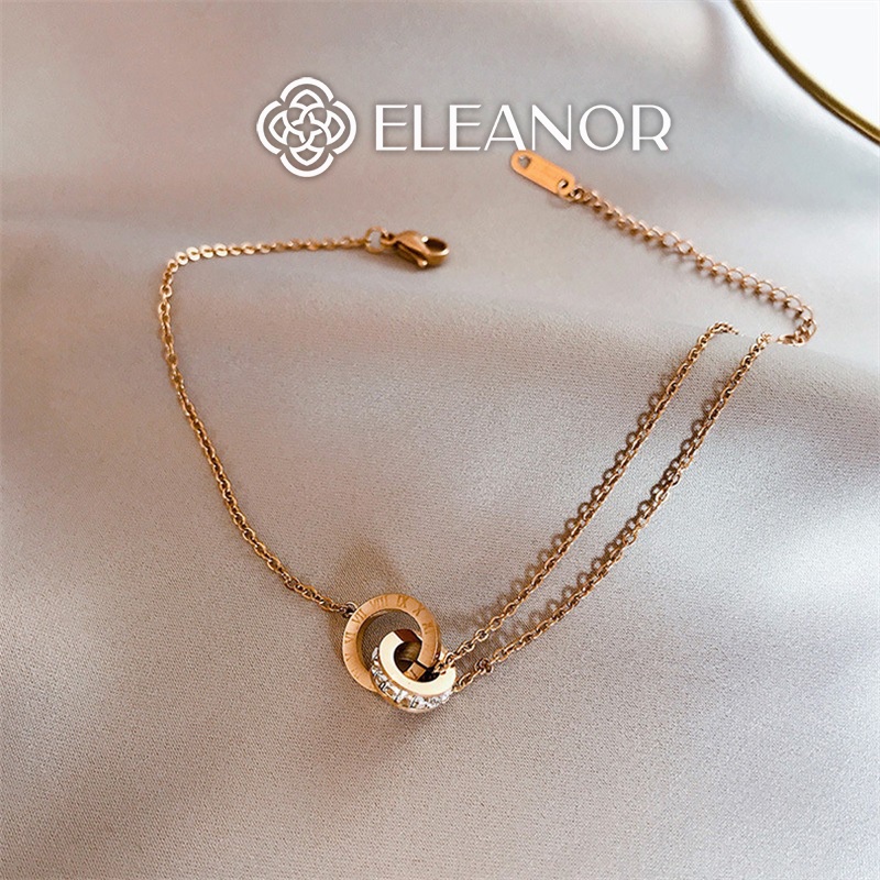 Lắc chân nữ đính đá Eleanor Accessories hai dây kép mặt tròn số la mã phụ kiện trang sức xinh
