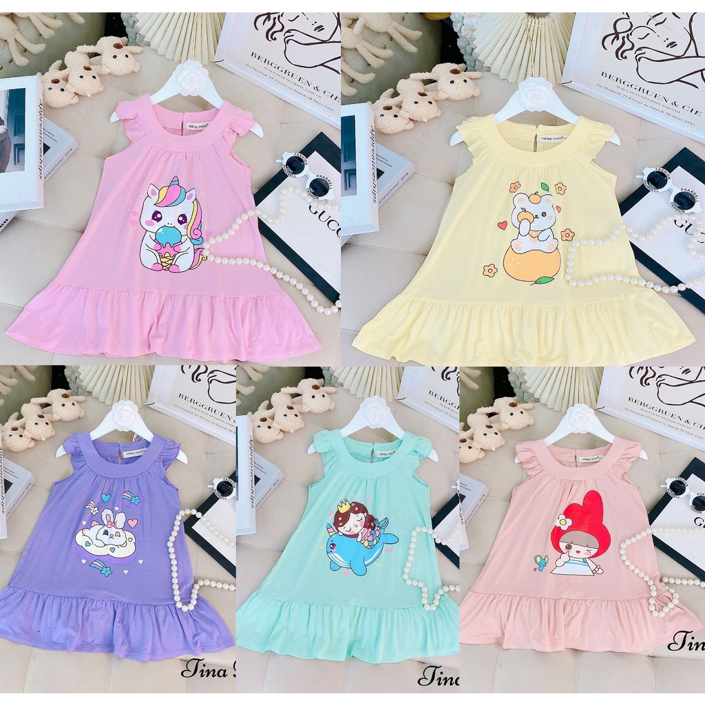Đầm váy cho bé gái thun lạnh minky mom cánh tiên đuôi cá, váy trẻ em mặc đi học đi chơi 1 2 3 4 5 6 tuổi Đ040
