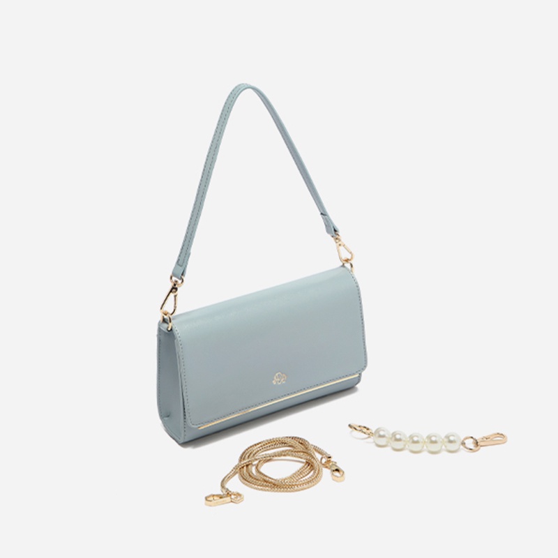 Túi xách đeo vai màu trơn dây đeo phối ngọc trai và dây xích thời trang thanh lịch