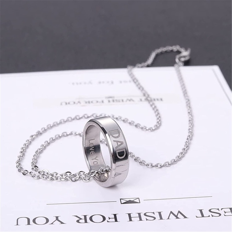 Dây Chuyền Mặt Nhẫn Bằng Thép Không Gỉ Khắc Chữ Dad / Mom Thời Trang