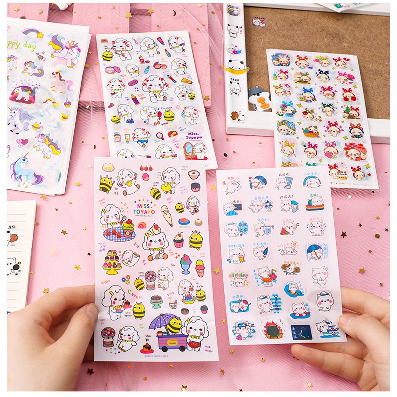 Bộ 6 sticker dán hoạt hình động vật trang trí cute