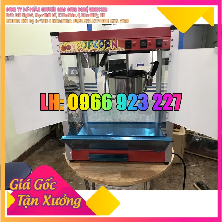 Máy nổ Ngô, Làm Bỏng Bắp Rang Bơ, Máy Chạy Điện Có Tủ Kính Có Đèn Chiếu Sáng