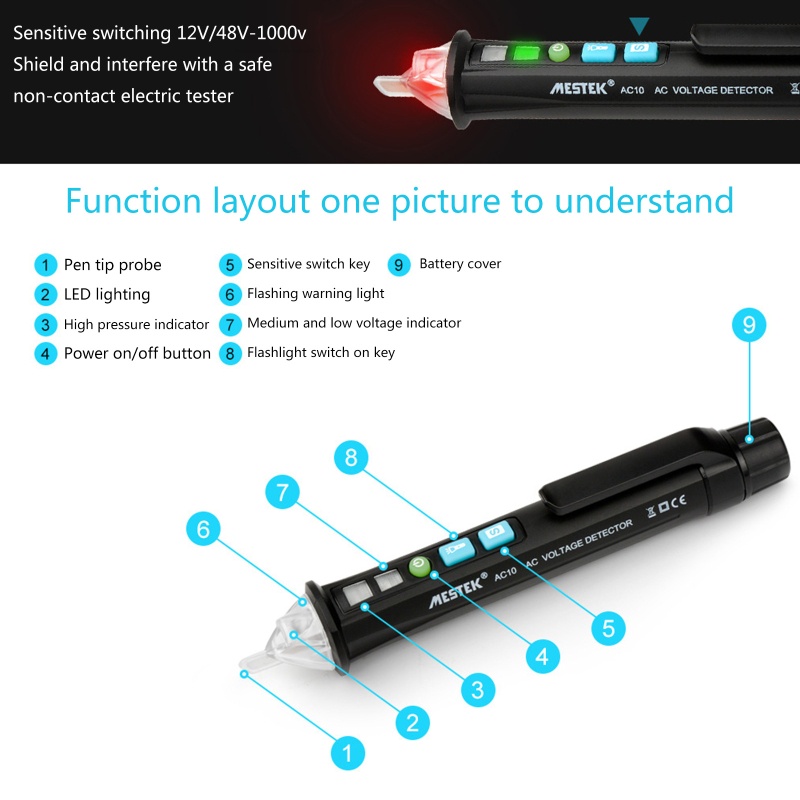 Thiết Bị Kiểm Tra Điện Áp AC Kèm Đèn Pin LED Live / Null
