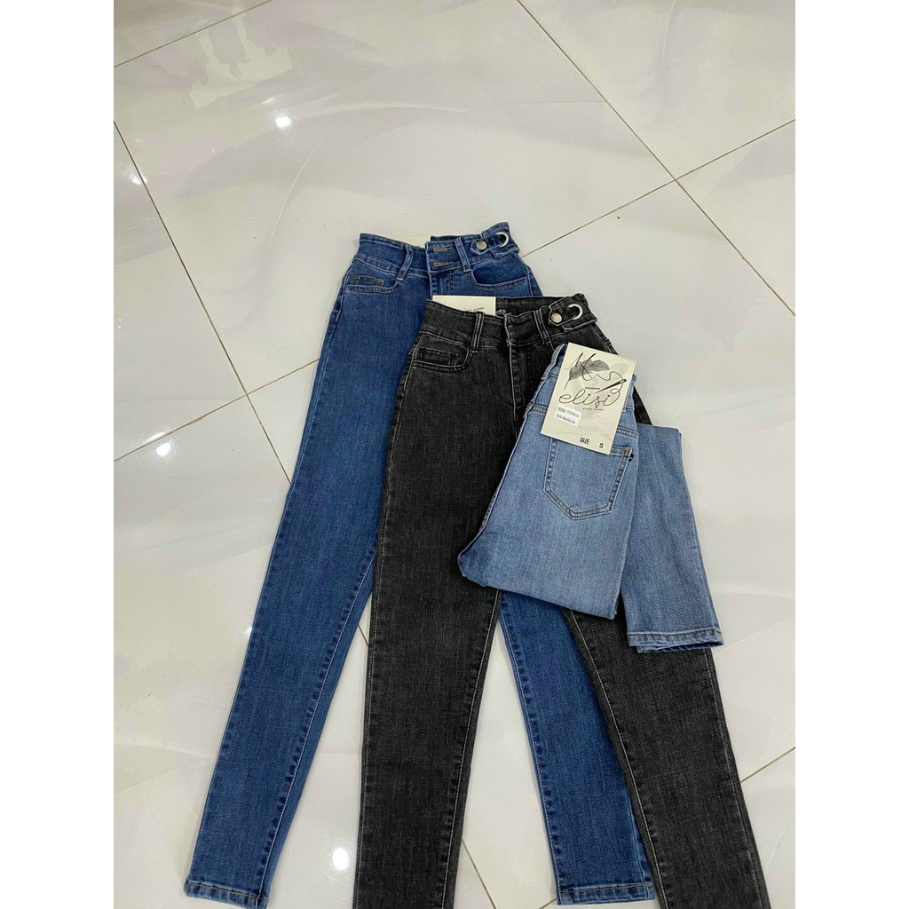 Quần jean 2 nút khoen đai body trơn cực xinh , chất jean dày dặn co giãn đủ size