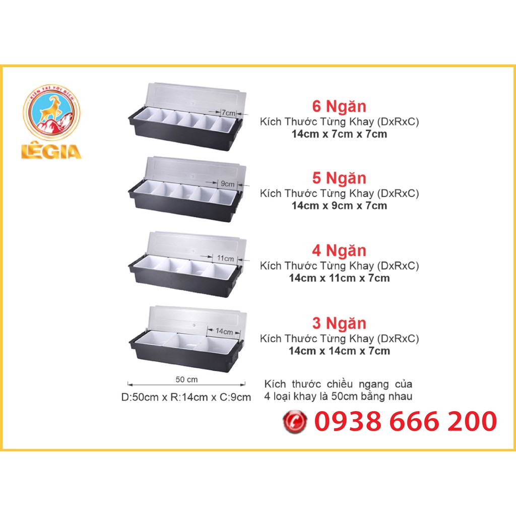 Khay đựng topping, đựng thạch nhựa cao cấp 3-4-5-6 ngăn chứa