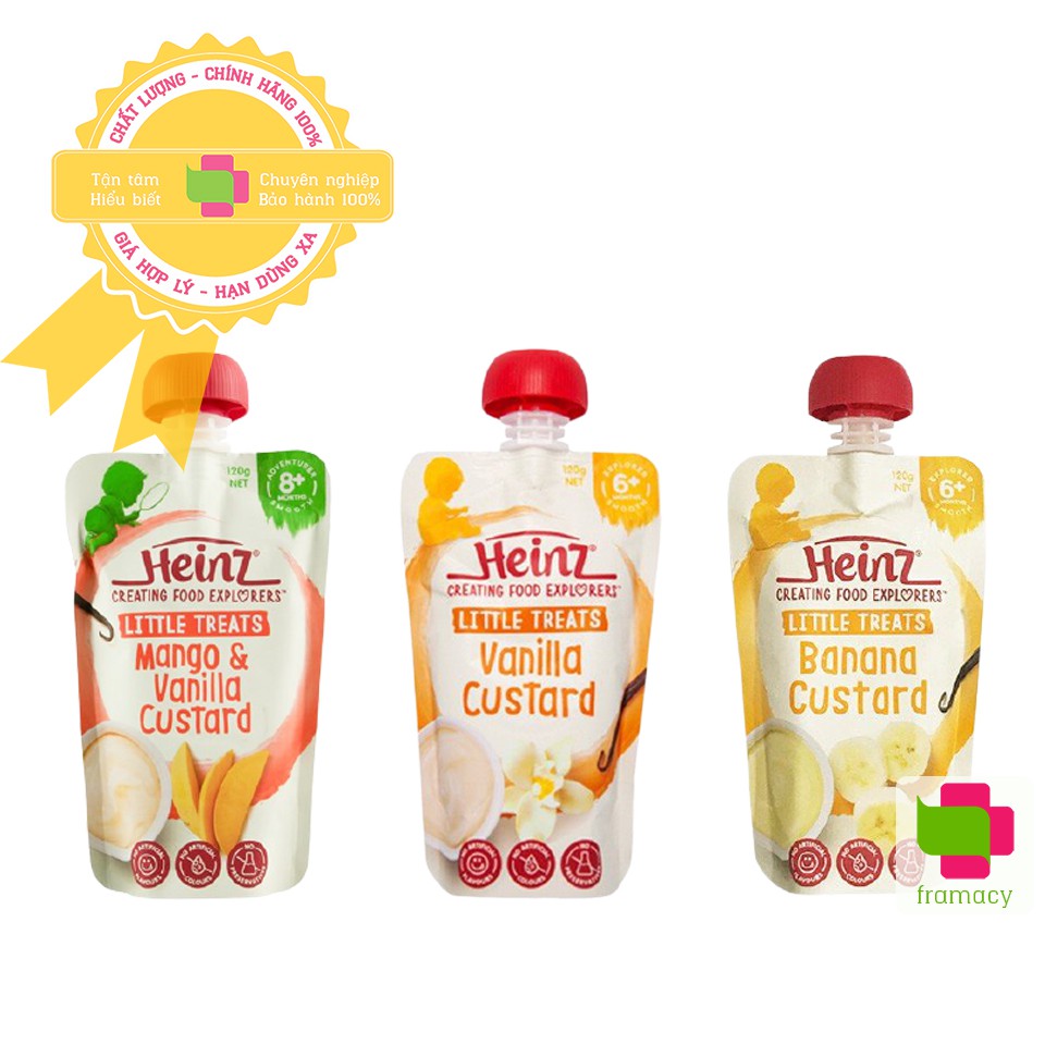 Váng sữa Heinz Custard, Úc (120g) đủ vị vani, chuối, xoài, dâu cho bé từ 6 tháng tuổi trở lên