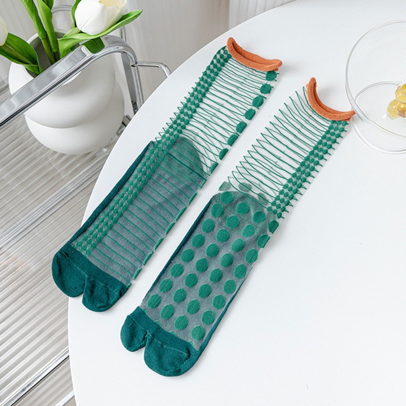 Xiangbao Vớ Kimono Sợi Thủy Tinh Mỏng Hở Ngón Họa Tiết Hình Học Không Đối Xứng 2 Ngón Mùa Hè