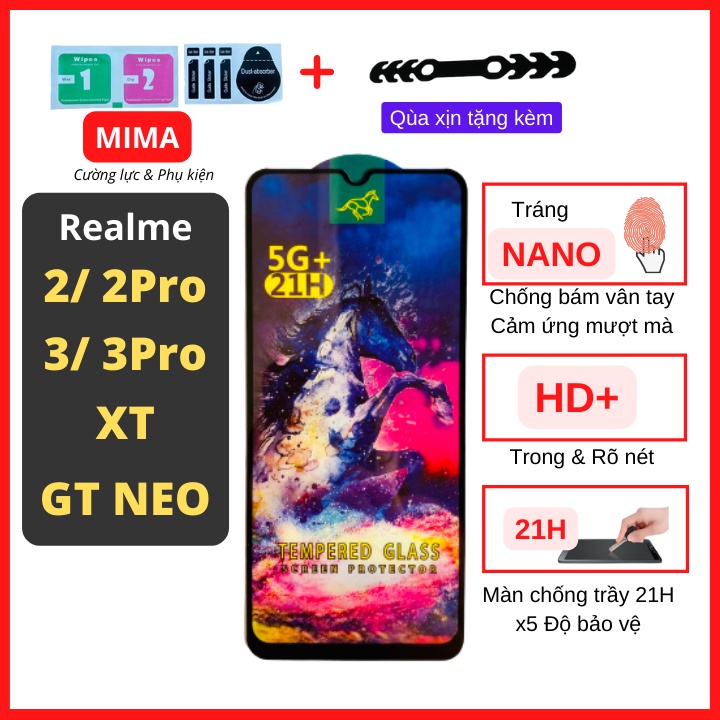 Kính cường lực Realme 2/2 Pro/3/3 Pro/XT/GT Neo Full màn cao cấp OG+ độ cứng 21H siêu mượt chống bám vân tay [MIMA]