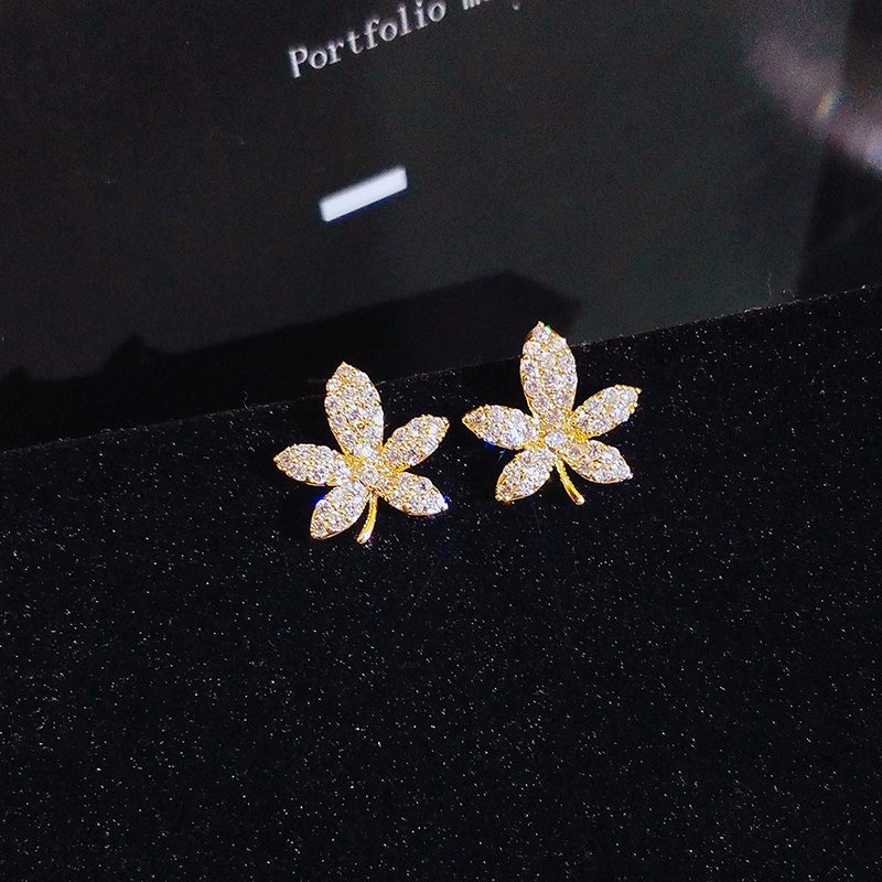 [Jiudoulan] Bông Tai Hình Lá Phong Đính Đá Zircon Sáng Bóng Thanh Lịch Thời Trang Hàn Quốc Dành Cho Bạn Nữ