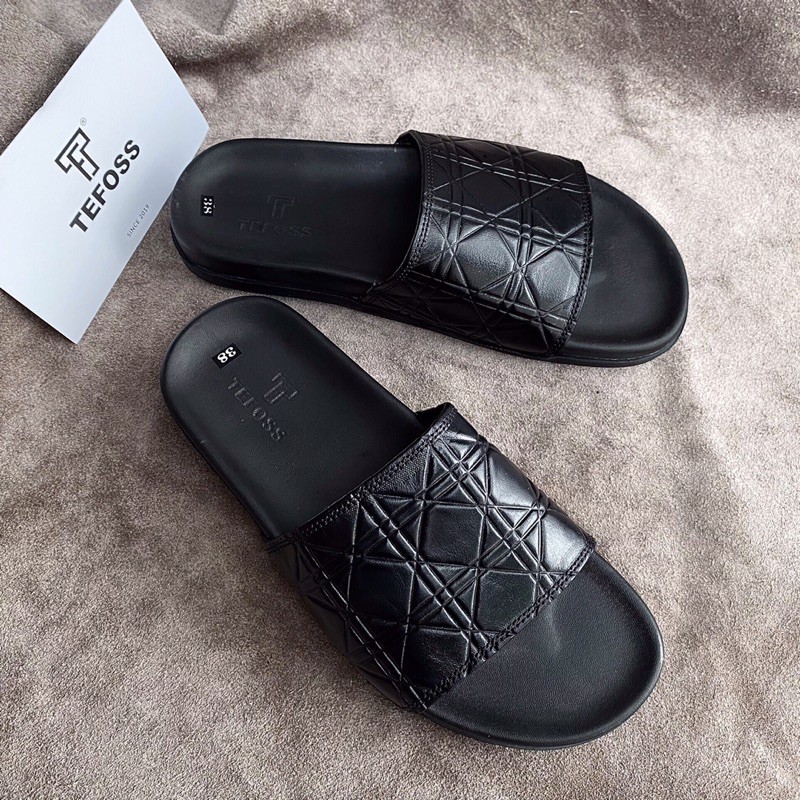 Dép da bò thật nam TEFOSS DT02 hoạ tiết thời trang size 38-44