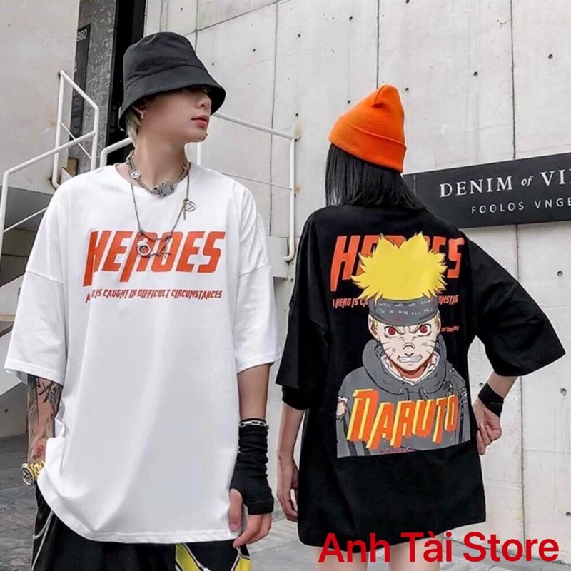 Áo thun tay lỡ phông Unisex nam nữ chất Premium Cotton oversize đến 70kg form rộng co dãn 4 chiều NARUTO. AH 221 | BigBuy360 - bigbuy360.vn