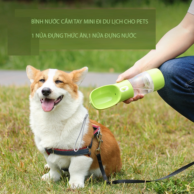 Bình Nước Cho Chó Mèo Đi Chơi Du Lịch Bằng Nhựa Cao Cấp An Toàn Cầm Tay Đa Năng Đựng Thưc Ăn Cho Chó Mèo CANDYPETS BN01
