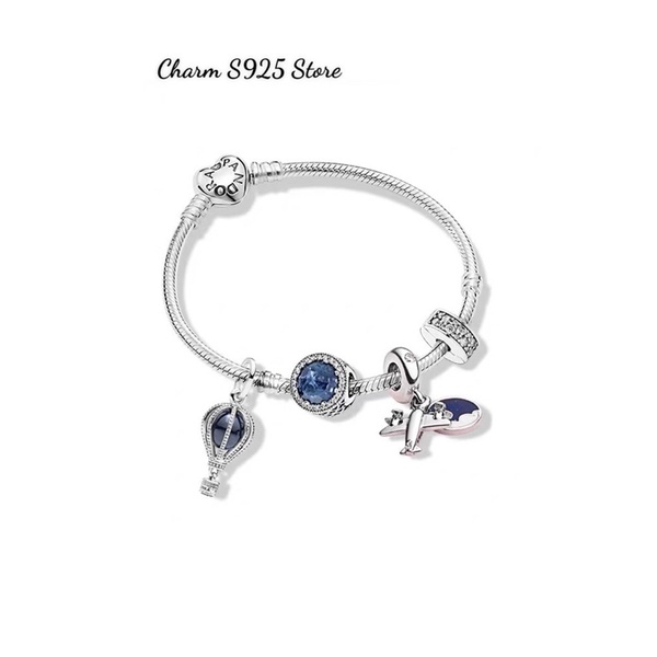 combo bộ vòng pan khoá tim mềm + 4 hạt charm bạc s925 cao cấp