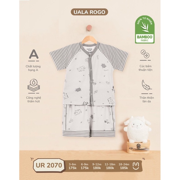 [3-24M]Bộ body; cúc giữa cộc tay Bambus Uala Rogo cho bé trai bé gái