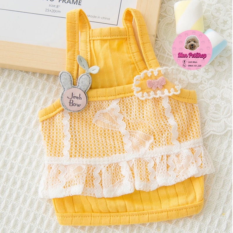 [Có sẵn] Áo hai dây thun gân phối ren cho thú cưng