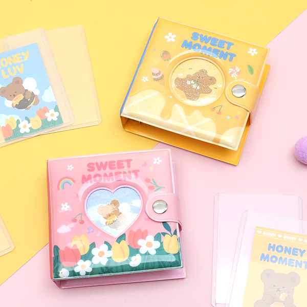 DAISO Collect Book Sổ lưu trữ ảnh/thẻ hình ảnh dễ thương có móc khóa màu hồng/đen