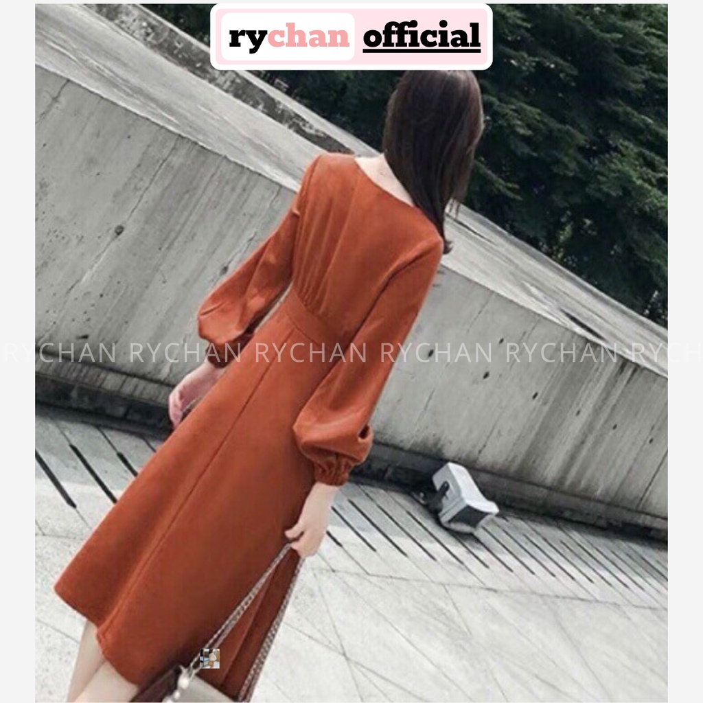 [ẢNH THẬT CUỐI] DM637 - Đầm Maxi Cam Cổ Vuông Phối Tay Phồng