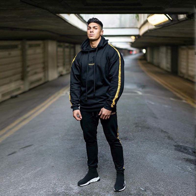 VQ Cotton Striped Sports Pants Men's Fashion Casual Slim Trousers